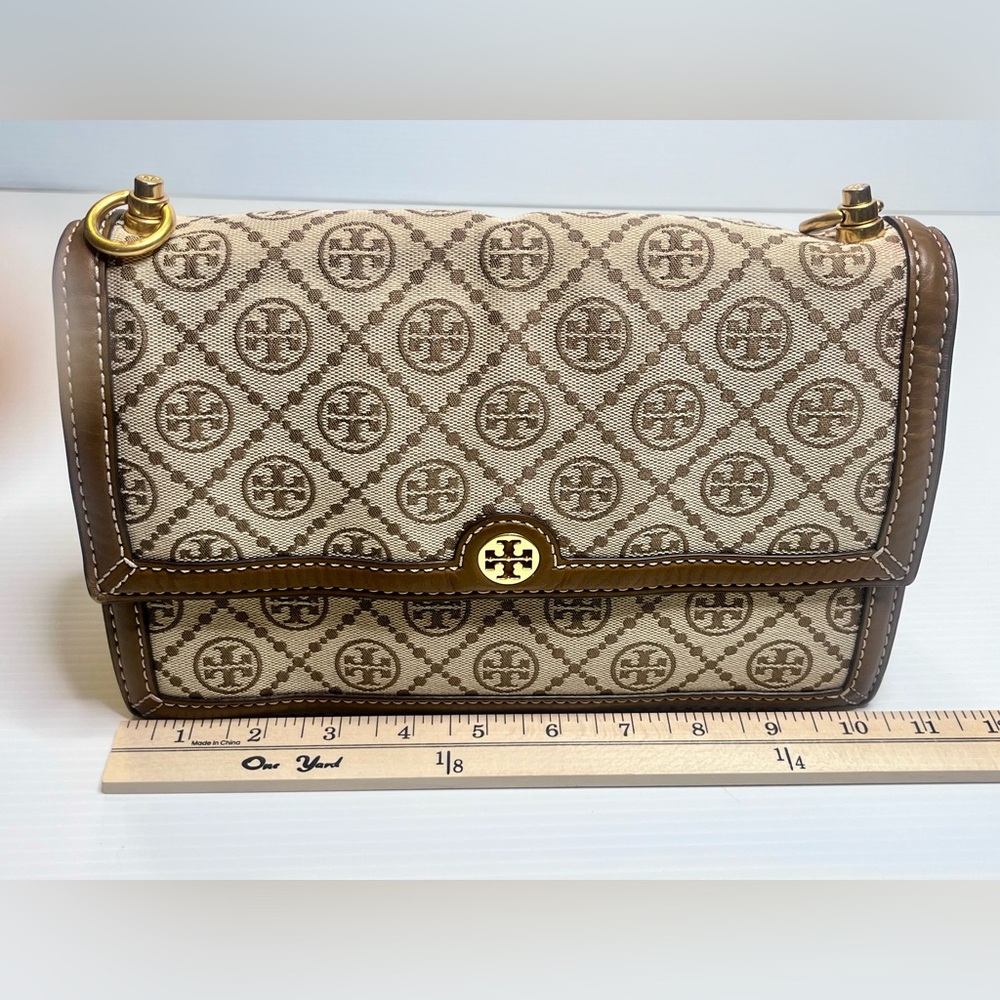 Tory Burch T Monogram Jacquard Mini Shoulder Bag Hazelnut Tan Brown No Strap - Picture 7 of 16